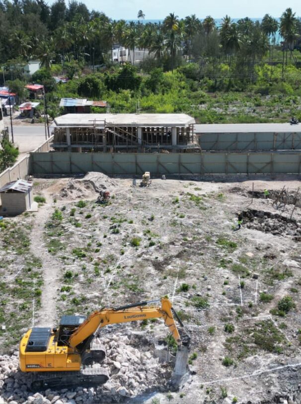 Main building groundworks underway – septic and water tanks, foundation prep