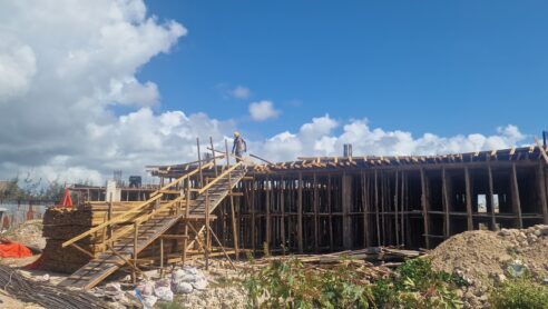 Ceiling formwork and steel structure are completely prepped and inspected, ready to proceed with the concrete pour.
